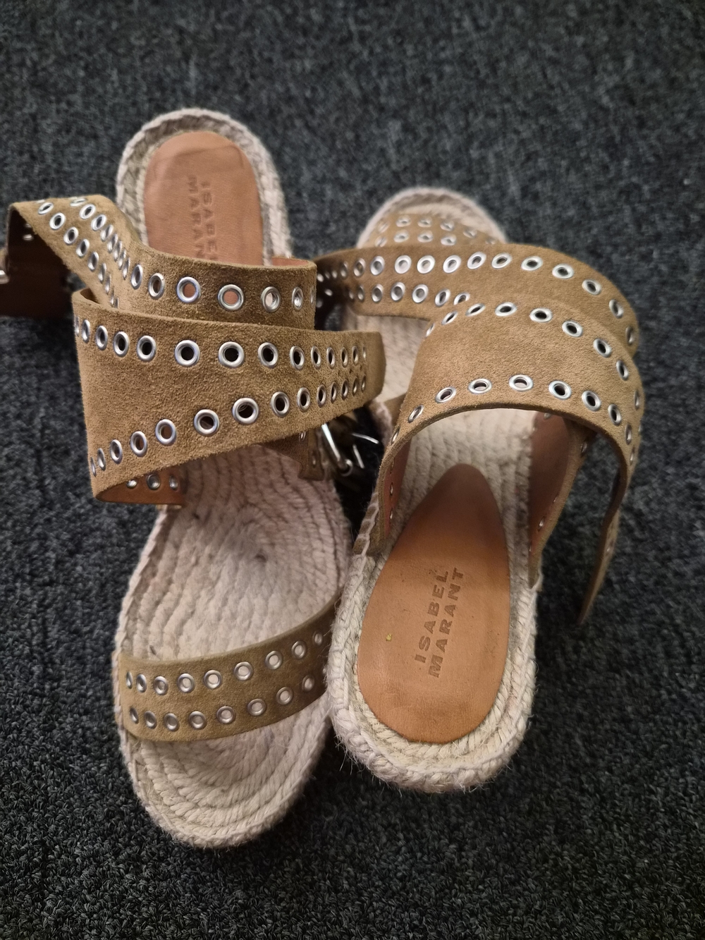 Isabel Marant Brown Suede Eyelet Espadrille Sandals